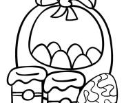Coloriage Panier de P&acirc;ques avec grand noeud rempli d'oeufs