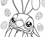 Coloriage Stitch avec motifs des oeufs de P&acirc;ques facile