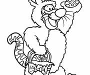 Coloriage Tigre de Disney tenant un oeuf de P&acirc;ques facile