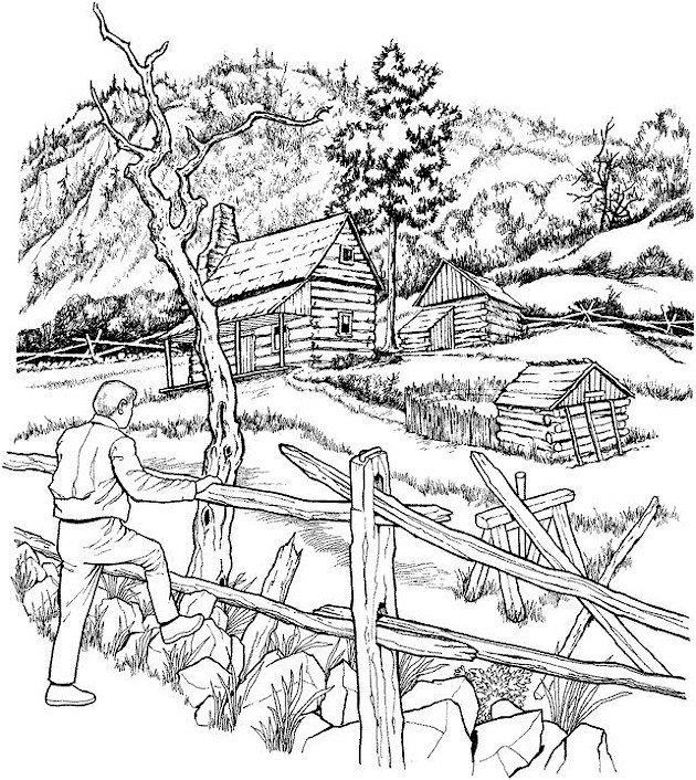 Coloriage Paysage de Campagne dessin gratuit à imprimer