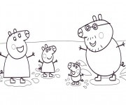 Coloriage Famille de Peppa Cochon dans L'eau