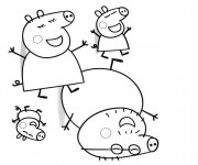 Coloriage La Famille Peppa Cochon amus&eacute;e