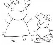 Coloriage Peppa Cochon s'amuse avec sa Mère