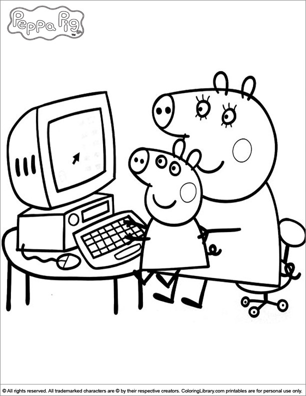 Coloriage Peppa Cochon sur L'ordinateur dessin gratuit à imprimer