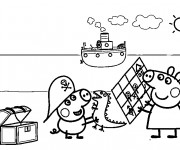 Coloriage Peppa Cochon sur La Plage
