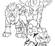 Coloriage Les Pokémons légendaires Raikou, Entei et Saikun