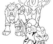 Coloriage Les Pok&eacute;mons l&eacute;gendaires Raikou, Entei et Saikun