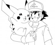 Coloriage Pikachu et Sacha à télécharger