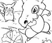 Coloriage Pokémon Pikachu et Cubone