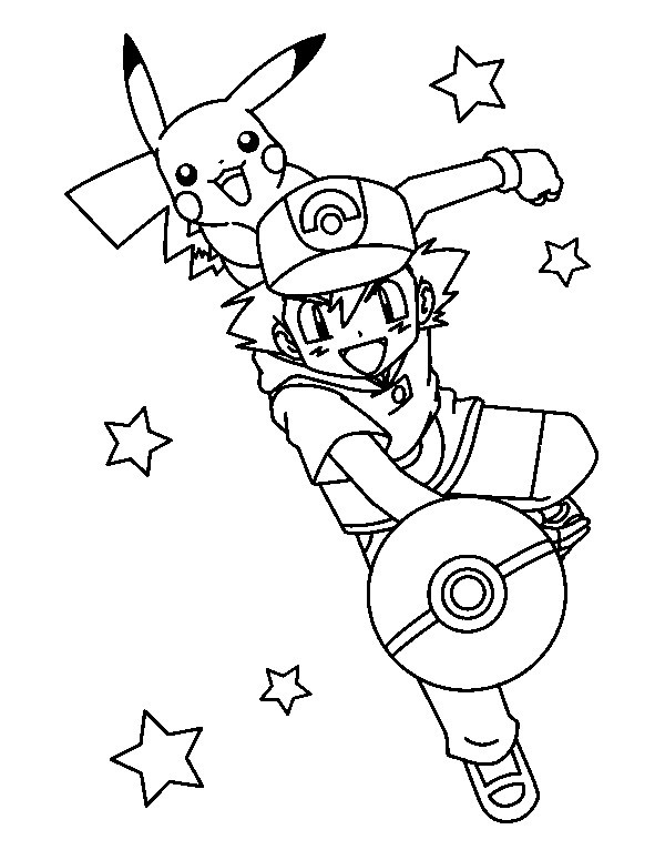 Coloriage Pokemon Pikachu Et Sacha Affiche