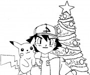 Coloriage Pok&eacute;mon Pikachu Noel