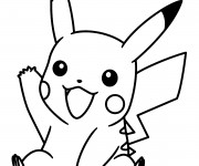 Coloriage Pok&eacute;mon Pikachu te salue