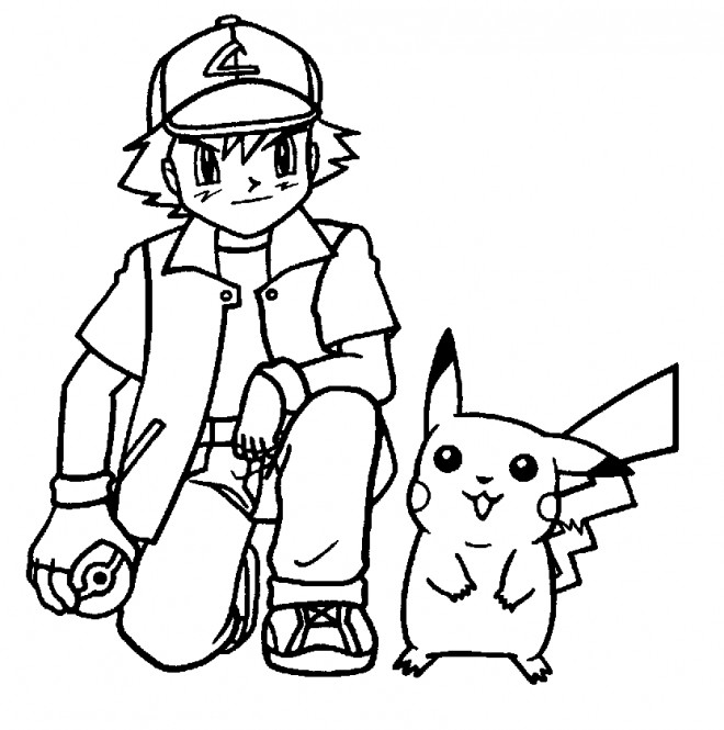 Coloriage Sacha Et Son Pokemon Pikachu Dessin Gratuit A Imprimer