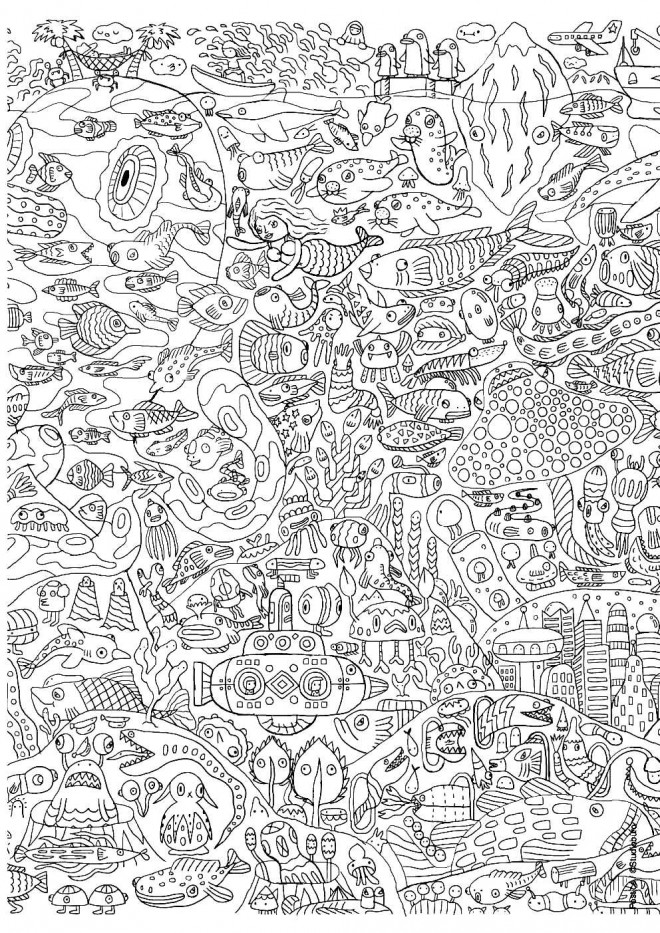 Coloriage Adulte Difficile Vie Dans La Mer Dessin Gratuit à