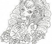 Coloriage Adulte Femme et Coeur Difficile