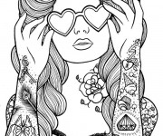 Coloriage Femme tatouage Pour Adultes