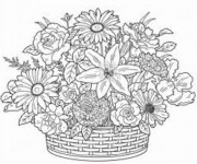 Coloriage Panier plein de Fleurs Pour Adultes