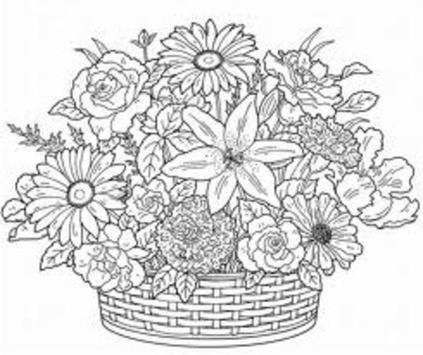 Coloriage et dessins gratuits Panier plein de Fleurs Pour Adultes à imprimer