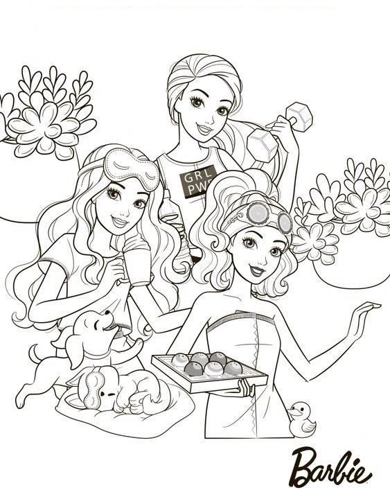 Coloriage et dessins gratuits Barbie avec ses amies à imprimer