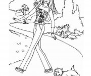 Coloriage et dessins gratuit Barbie et son chien en balade à imprimer