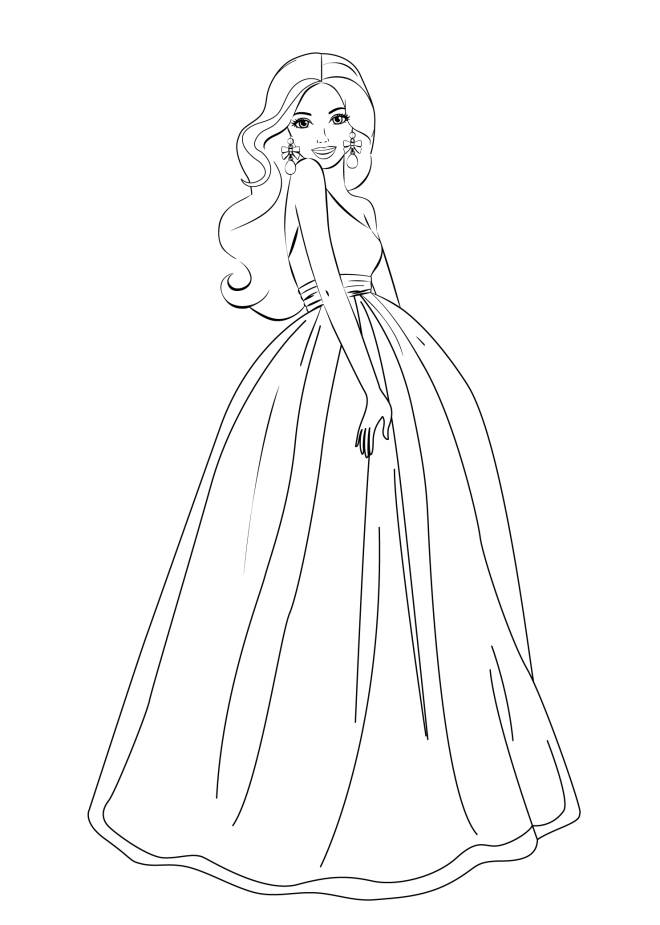 Coloriage et dessins gratuits Belle princesse Barbie avec sa robe à imprimer