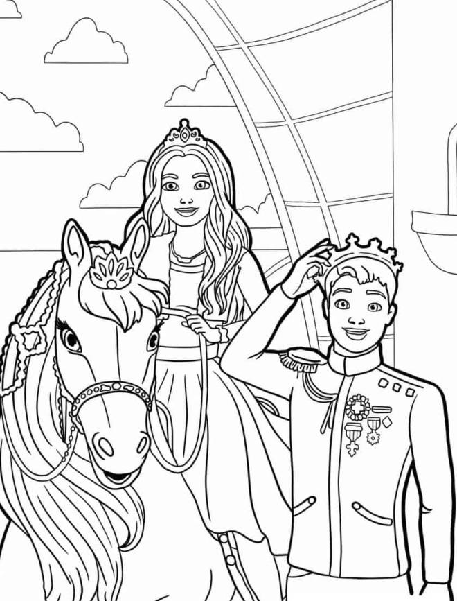 Coloriage et dessins gratuits La princesse Barbie avec le beau prince à imprimer