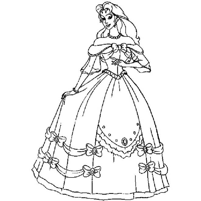 Coloriage et dessins gratuits La princesse Barbie avec sa belle robe à imprimer