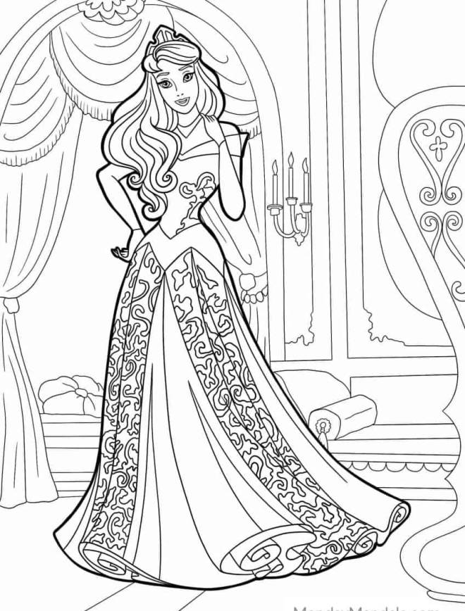 Coloriage et dessins gratuits La princesse Barbie avec sa robe attirante à imprimer