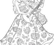 Coloriage La princesse Barbie jouant avec le guitare