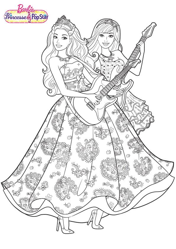 Coloriage et dessins gratuits La princesse Barbie jouant avec le guitare à imprimer