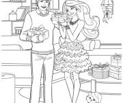 Coloriage Princesse Barbie avec Ken et son chaton
