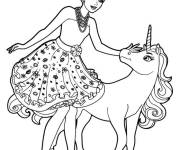 Coloriage Princesse Barbie avec Licorne