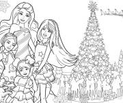 Coloriage Princesse Barbie avec sa famille Noel