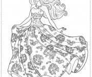 Coloriage Princesse Barbie en robe magnifique
