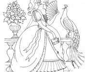 Coloriage Princesse Barbie et Paon