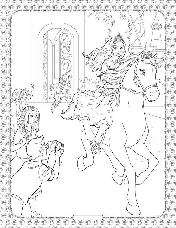 Coloriage et dessins gratuits Princesse Barbie sur son cheval à imprimer