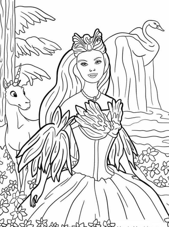 Coloriage et dessins gratuits Swan Princesse Barbie Avec Licorne à imprimer