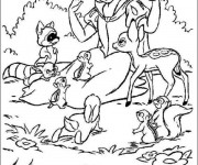 Coloriage Les animaux autour de Blanche Neige