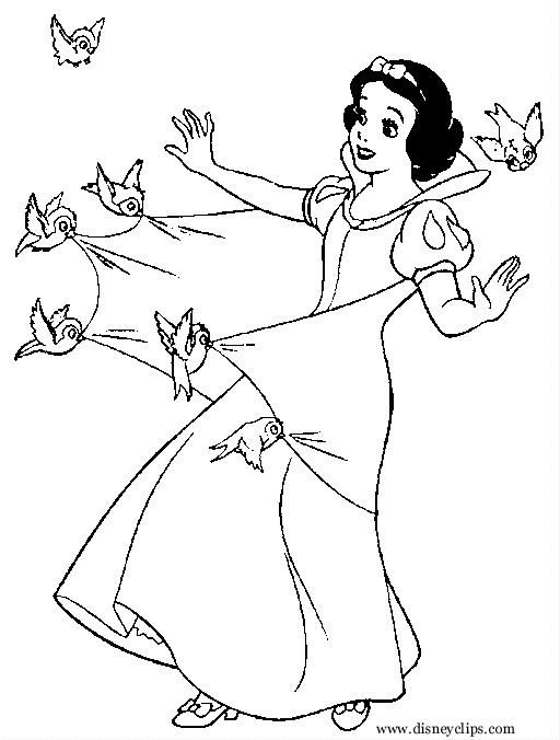 Coloriage Les Oiseaux tirent Blanche Neige dessin gratuit ...