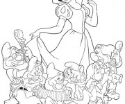Coloriage Princesse Blanche Neige danse avec les septs Nains