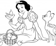 Coloriage Princesse Blanche Neige en parlan l'oiseau