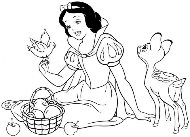 Coloriage Princesse Blanche Neige En Parlan Loiseau