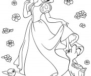 Coloriage Princesse Blanche Neige entourée par des fleurs
