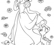 Coloriage Princesse Blanche Neige entour&eacute;e par des fleurs