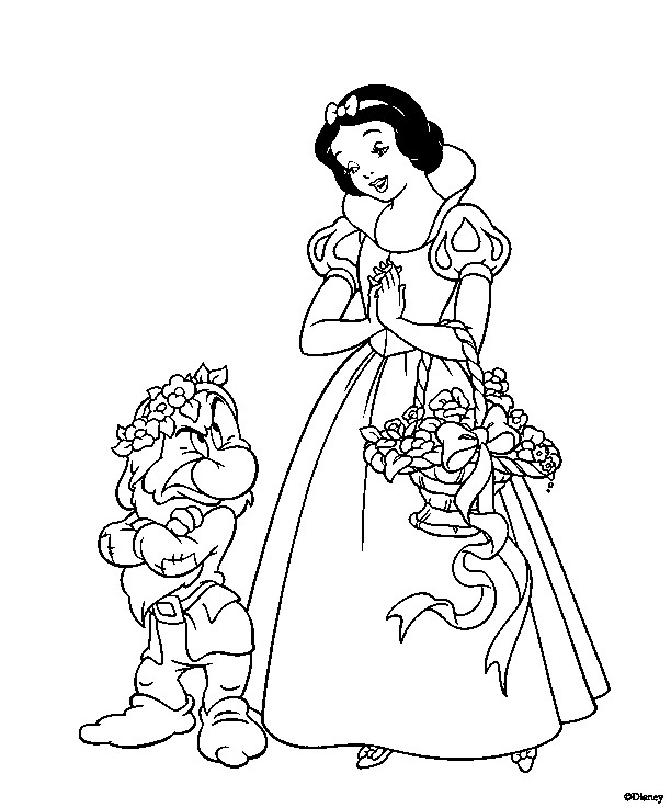 Coloriage et dessins gratuits Princesse Blanche Neige et le nain à imprimer