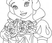 Coloriage Princesse Blanche Neige porte un bouquet de Fleurs
