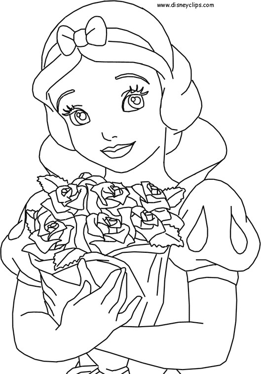 Coloriage Princesse Blanche Neige Porte Un Bouquet De Fleurs