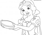 Coloriage Princesse Blanche Neige prépare le gâteau