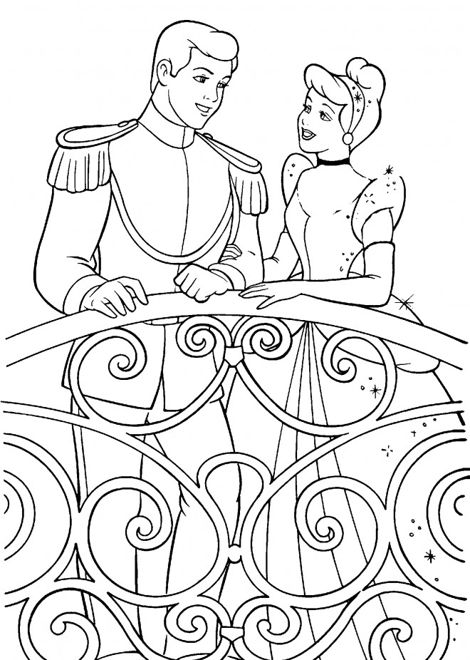 Coloriage Cendrillon et le Prince amoureux dessin gratuit à imprimer