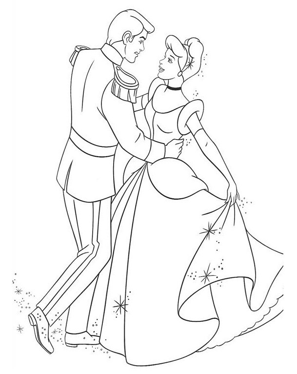 Coloriage et dessins gratuits Cendrillon et Le Prince en dansant à imprimer